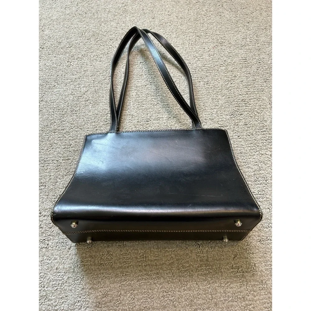 Vintage Kate Spade New York Made in Italy Square Black Leather Shoulder Tote Bag